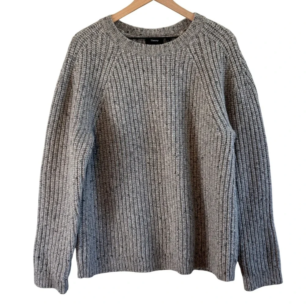 Theory Martig Nobello Merino Cashmere Wool Chunky Knit Sweater XL Gray Marl